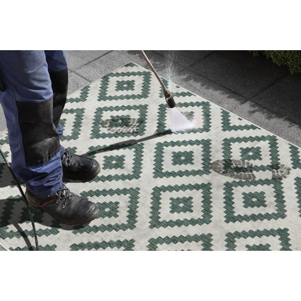 Weißer/grüner Teppich für Innen- und Außenbereiche 80x350 cm Malta – Hanse Home-image-1