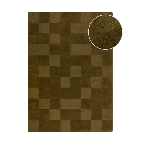Khaki-farbiger, handgewebter Wollteppich, 120 x 170 cm Checkerboard - Flair Rugs