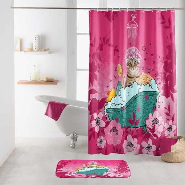 Rosa Badezimmerteppich, 45 × 75 cm Chatibulle - douceur d'intérieur-image-1