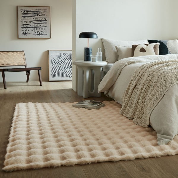 Cremefarbenes Kunstfell, 80 × 150 cm Waffle Faux Fur - Flair Rugs-image-1