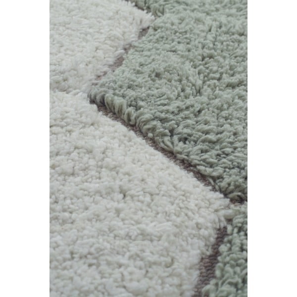 Hellgrüner, waschbarer, handgewebter runder Baumwollteppich, Ø 140 cm Honeycomb Blue Sage - Lorena Canals-image-4
