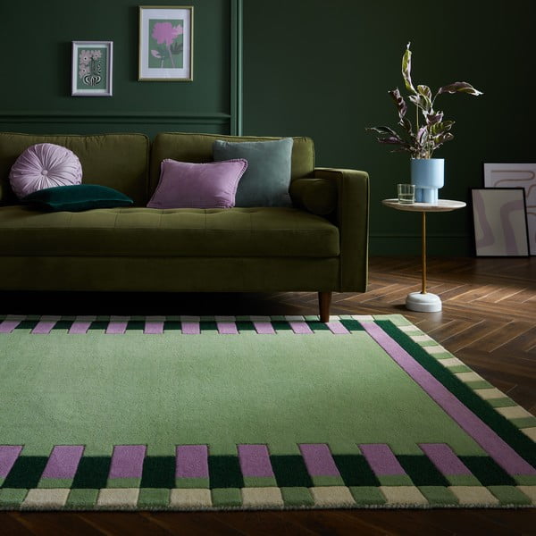 Grün-violetter, handgewebter Wollteppich, 160 × 230 cm Kai Wool Border - Flair Rugs-image-1