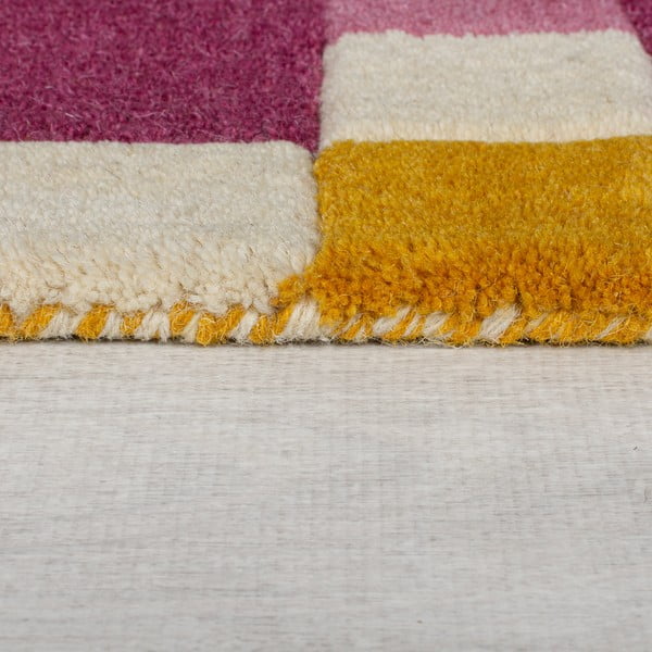 Gelb-rosa, handgewebter Läufer aus Wolle, 60 × 230 cm Kai Wool Border - Flair Rugs-image-4