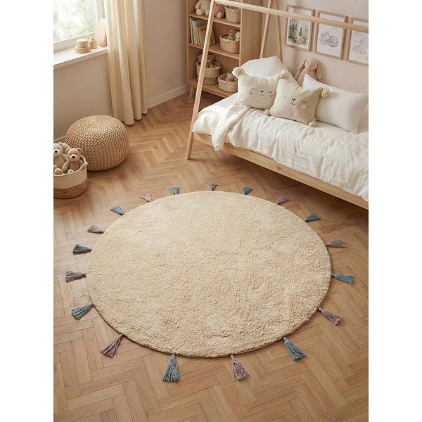 Cremefarbener, waschbarer/handgewebter Baumwollteppich für Kinder, Ø 160 cm Snuggle Sunna - Hanse Home-image-1