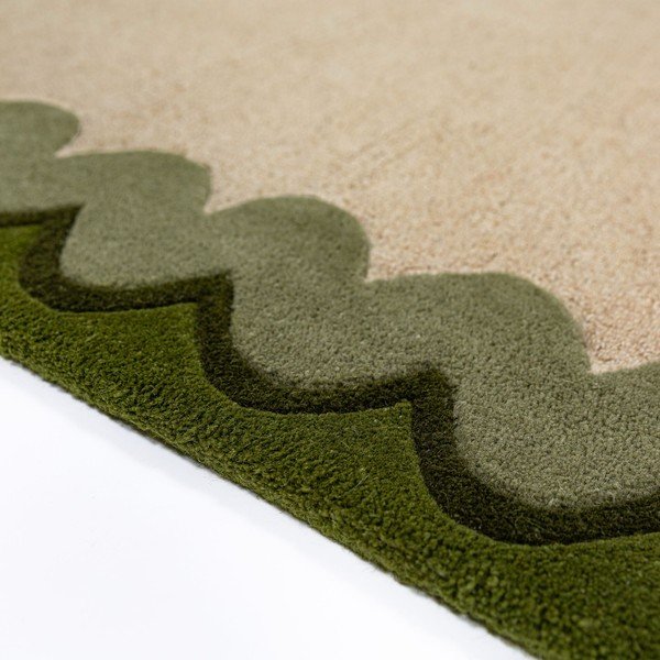 Grüner/naturfarbener, handgewebter Wollläufer, 80 x 230 cm Wiggle Wool - Flair Rugs-image-2