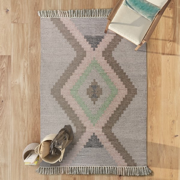 Beiger, waschbarer, handgewebter Teppich aus recycelter Baumwolle, 120 x 170 cm Chandia - Universal-image-1