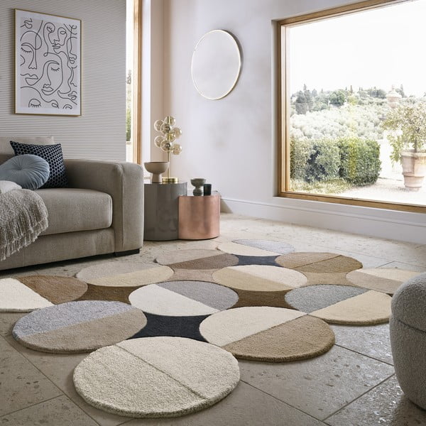 Grau-beiger, handgewebter Wollteppich, 200 × 290 cm Mia Ellipse - Flair Rugs-image-1