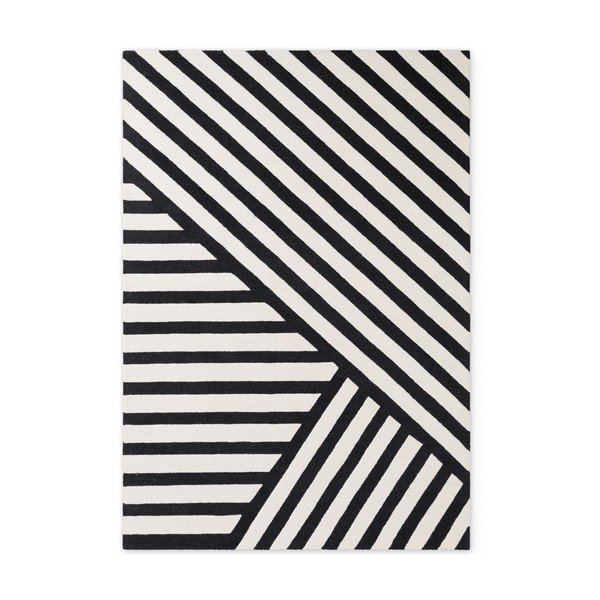 Schwarz-weißer, handgewebter Wollteppich, 200 × 290 cm Stryve Noir - Elle Decoration