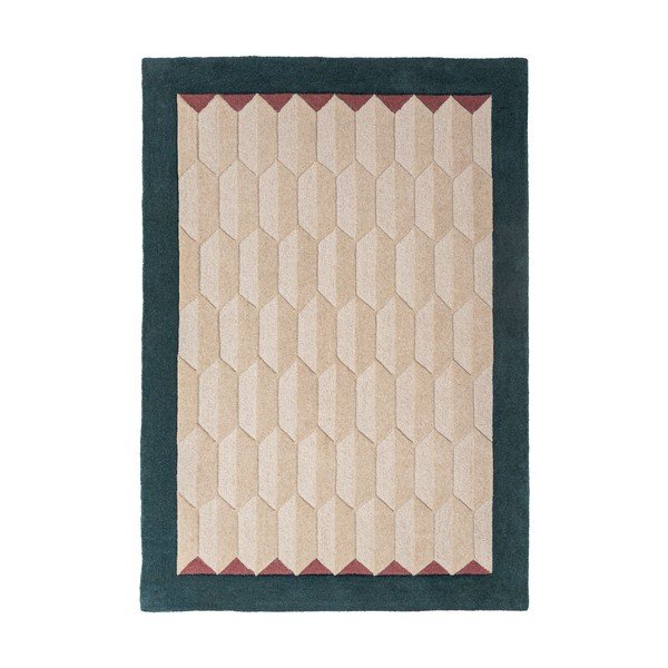 Handgewebter Wollteppich in Naturfarbe/grün-blau, 120 x 170 cm Apex Border Wool - Flair Rugs