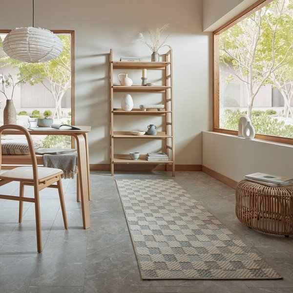 Blaue, waschbare Lauffläche mit Baumwollanteil, 80 x 230 cm Muted Checkerboard - Flair Rugs-image-1