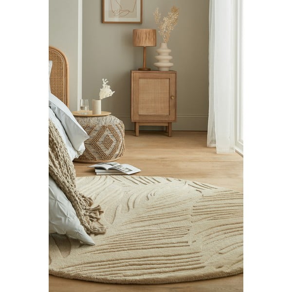 Beiger runder Wollteppich, Durchmesser 160 cm Leaf - Flair Rugs-image-4