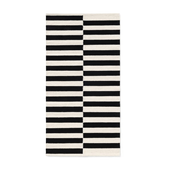 Schwarz-weißer, beidseitig verwendbarer, handgewebter Wollteppich, 80 × 150 cm Vika - Hanse Home