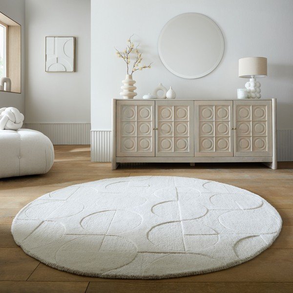 Handgewebter runder Wollteppich in Elfenbeinfarbe, Durchmesser 160 cm Gigi - Flair Rugs-image-1