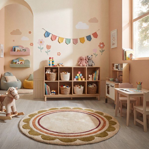 Handgewebter runder Wollteppich in Naturfarbe, Ø 120 cm Lois - Flair Rugs-image-2