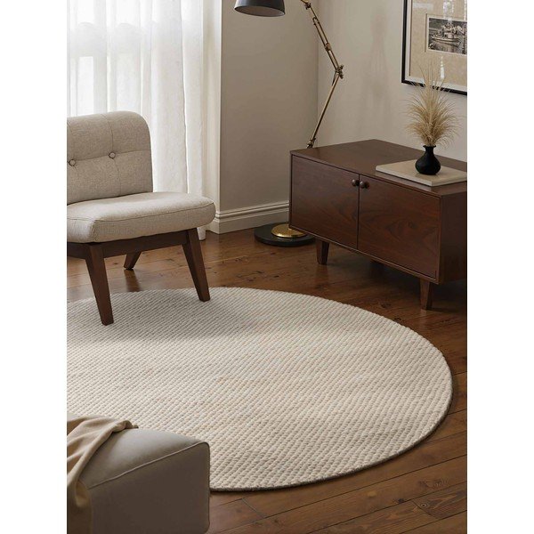 Cremefarbener, handgewebter runder Wollteppich, Ø 160 cm Lyon Beans - Elle Decoration-image-1