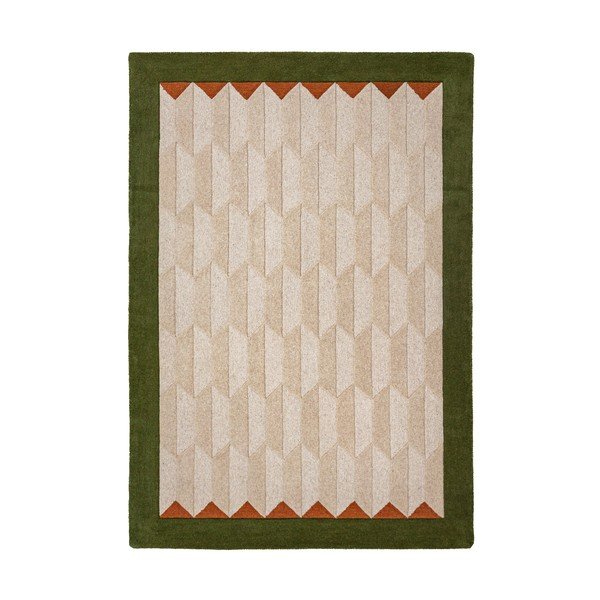 Grüner/naturfarbener, handgewebter Wollteppich, 120 x 170 cm Apex Border Wool - Flair Rugs