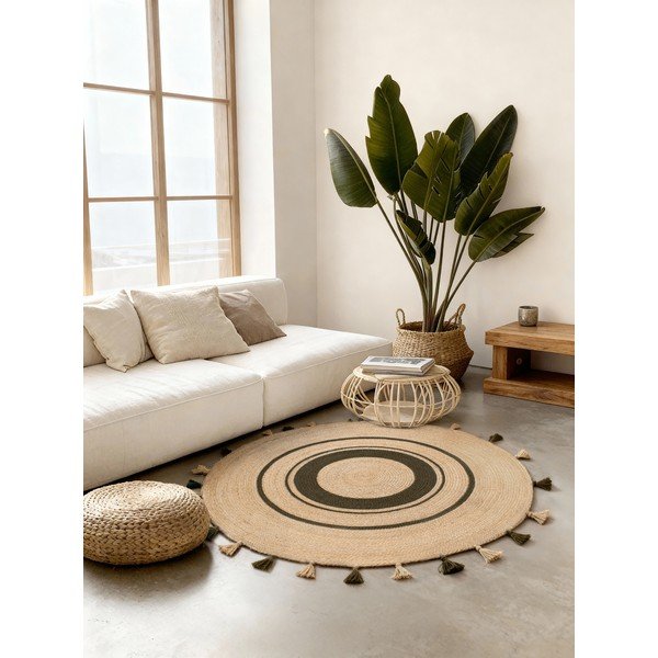 Doppelseitiger, handgewebter runder Jute-Teppich in Naturfarbe, Ø 200 cm Basil - Hanse Home-image-1
