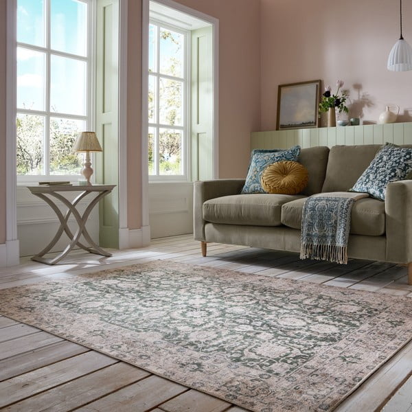 Grüner, waschbarer Teppich, 115 x 170 cm Beau Floral - Flair Rugs-image-1