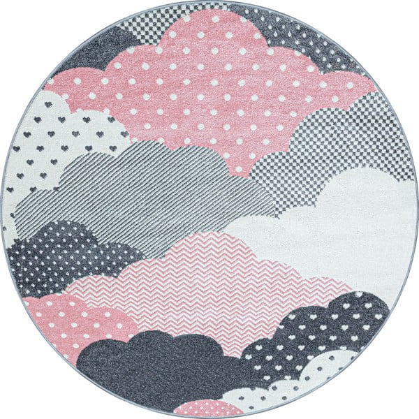 Rosa-grauer Kinderteppich, Ø 120 cm Bambi - Ayyildiz Carpets