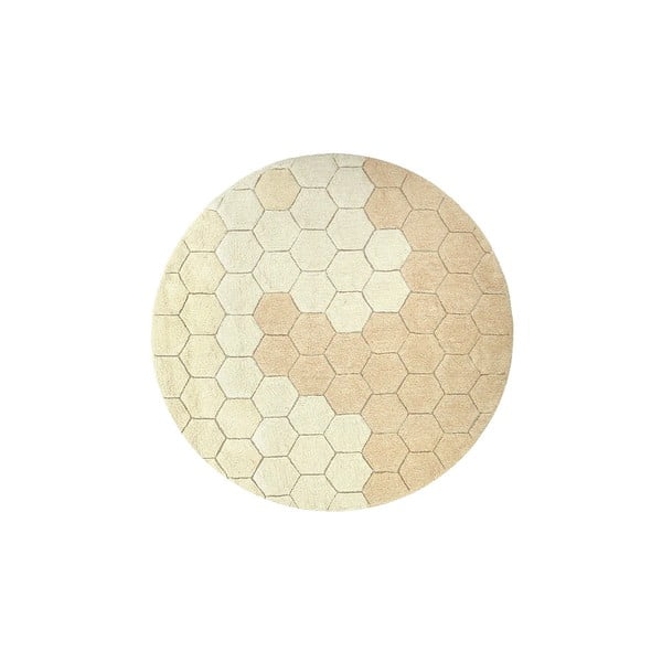 Ockergelber, waschbarer, handgewebter runder Baumwollteppich, Ø 140 cm Honeycomb Golden - Lorena Canals
