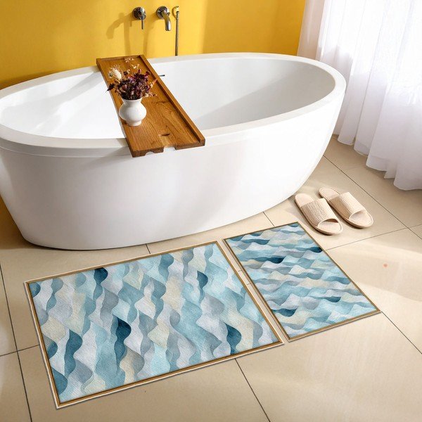 Blaue Badezimmerteppiche im 2er-Set, 60 x 100 cm - Foutastic-image-1