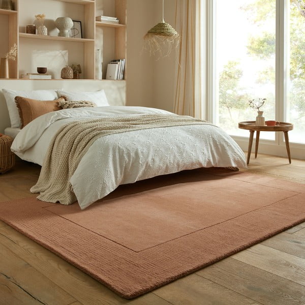 Wollteppich in Ziegelrot, 200 × 290 cm Textured Wool Border - Flair Rugs-image-1