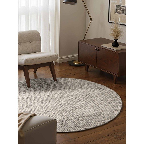 Hellgrauer/cremefarbener, handgewebter runder Wollteppich, Ø 160 cm Lyon Beans - Elle Decoration-image-1