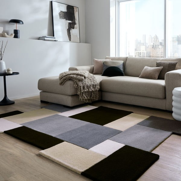 Schwarz-grauer, handgewebter Wollteppich, 150 × 240 cm Collage Monochrome - Flair Rugs-image-1