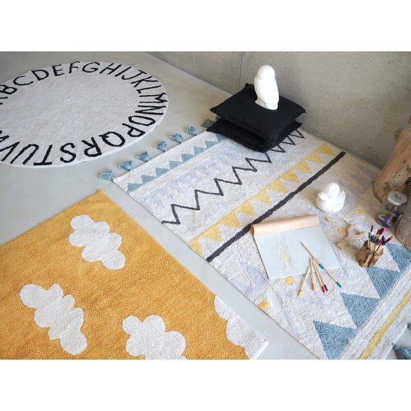 Cremefarbener, waschbarer, handgewebter Baumwoll-Kindenteppich, 140 x 200 cm Azteca Vintage Blue - Lorena Canals-image-4