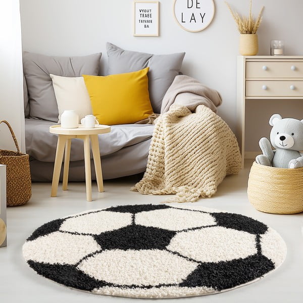 Schwarz-cremefarbener Kinderteppich, Durchmesser 100 cm Fun - Ayyildiz Carpets-image-1