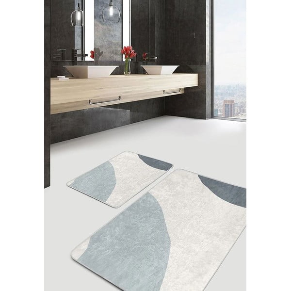 Grau-cremefarbene, samtige Badezimmerteppiche im 2er-Set, 60 x 100 cm Abstract Shapes - Mila Home-image-1