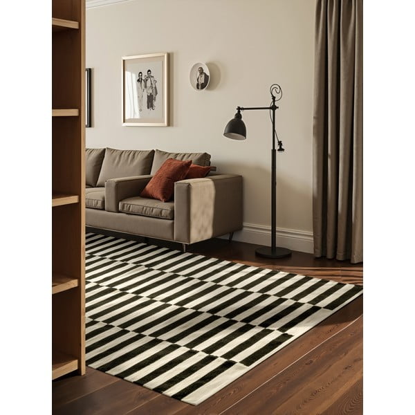 Schwarz-weißer, beidseitig handgewebter Wollteppich, 200 × 300 cm Vika - Hanse Home-image-4