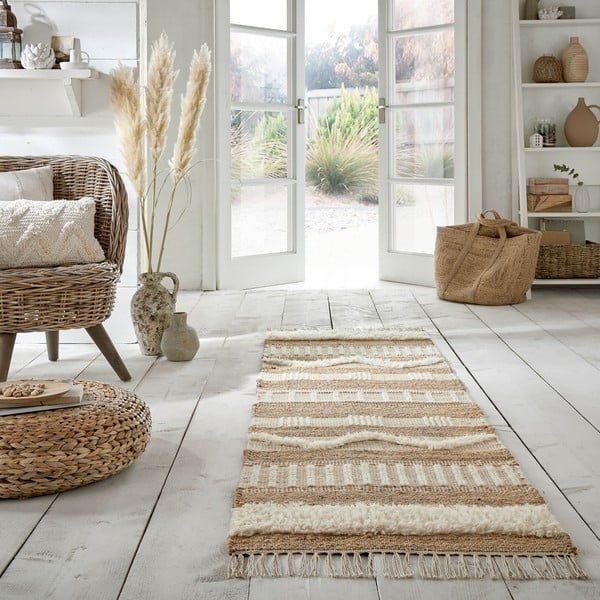 Weiß/naturfarben, handgewebter Läufer mit Jute-Anteil, 60 × 230 cm Medina - Flair Rugs-image-1