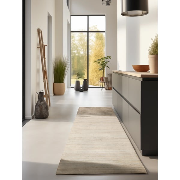 Beiger, beidseitig nutzbarer, handgewebter Läufer mit Jute-Anteil, 80 x 200 cm Handloom - Hanse Home-image-1