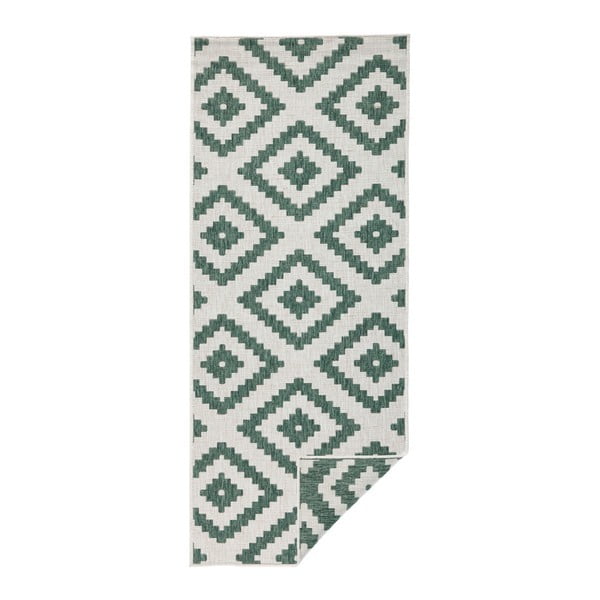 Weißer/grüner Teppich für Innen- und Außenbereiche 80x350 cm Malta – Hanse Home