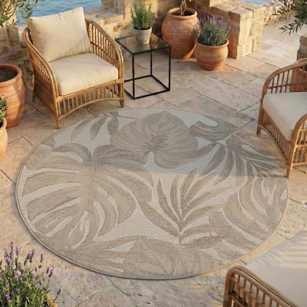 Beiger runder Teppich für den Innen- und Außenbereich, Ø 120 cm Desert 1302 - Ayyildiz Carpets-image-1