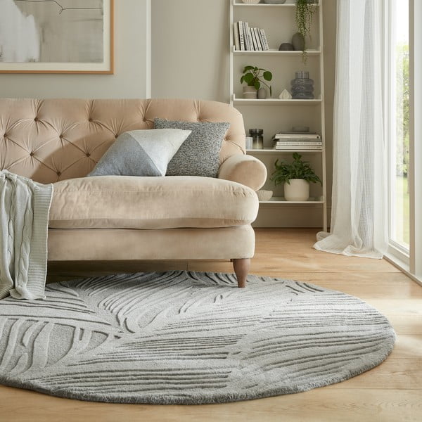 Grauer runder Wollteppich, Ø 160 cm Leaf - Flair Rugs-image-1