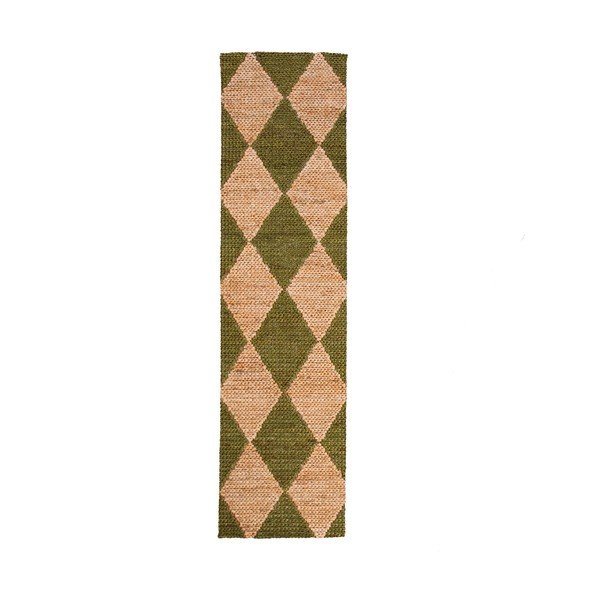 Grüner/naturfarbener, handgewebter Läufer mit Juteanteil, 80 x 230 cm Effie Diamond - Flair Rugs