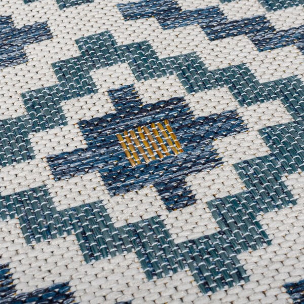 Gelb-blauer runder Teppich für drinnen und draußen, Durchmesser 160 cm Zia Trellis - Flair Rugs-image-3