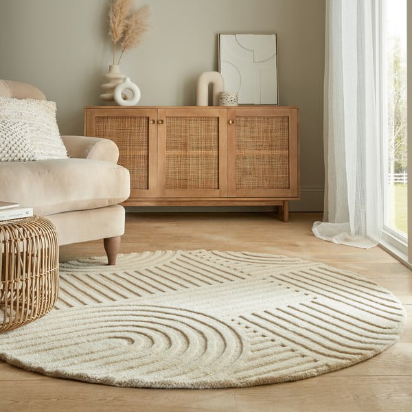 Beiger runder Wollteppich, Durchmesser 160 cm Zen Garden - Flair Rugs-image-1