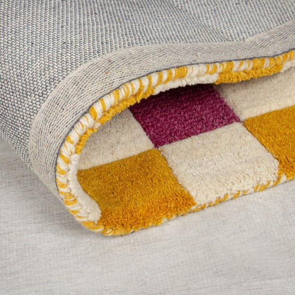 Gelb-rosa, handgewebter Läufer aus Wolle, 60 × 230 cm Kai Wool Border - Flair Rugs-image-3