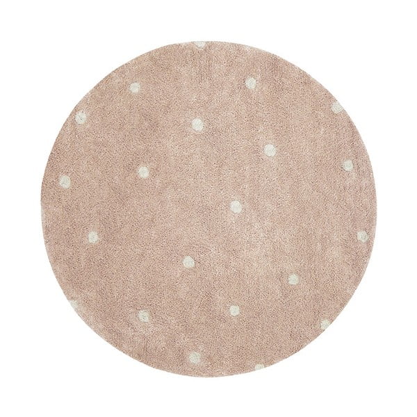 Hellrosa, waschbarer, handgewebter Baumwollteppich für Kinder, Ø 140 cm Round Dot Rose - Lorena Canals