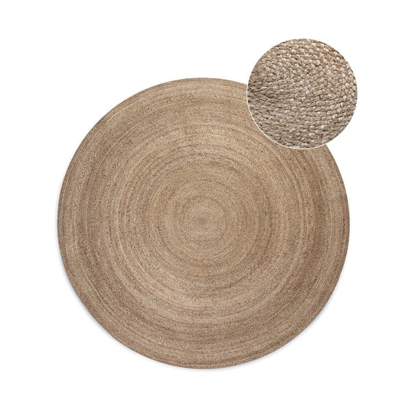 Graubeiger, beidseitig nutzbarer, runder Jute-Teppich, Ø 100 cm Braided - Hanse Home