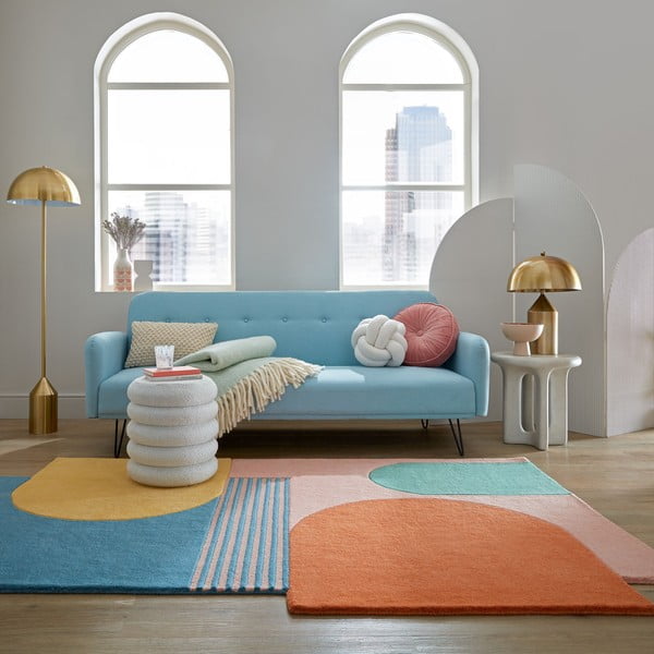Blauer, handgewebter Wollteppich, 120 × 180 cm Lozenge Bright Multi - Flair Rugs-image-1