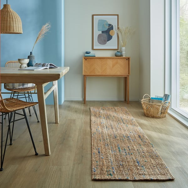 Blauer/naturfarbener, handgewebter Jute-Läufer, 60 x 230 cm Jute Boucle Blue - Flair Rugs-image-1