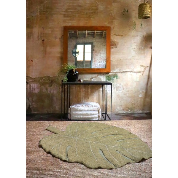 Khaki, waschbarer, handgewebter Baumwollteppich für Kinder, 120 x 180 cm Monstera Olive - Lorena Canals-image-4