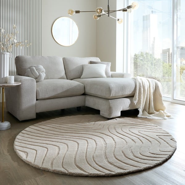 Cremefarbener, handgewebter runder Wollteppich, Durchmesser 160 cm Mesmerise Natural - Flair Rugs-image-1