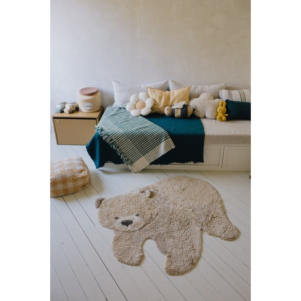 Beiger, waschbarer, handgewebter Baumwoll-Kinderteppich, 120 x 122 cm Bear - Lorena Canals-image-4