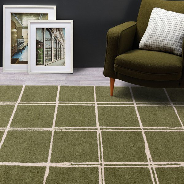 Grüner, handgewebter Wollteppich, 200 × 290 cm Albany Grid - Asiatic Carpets-image-1