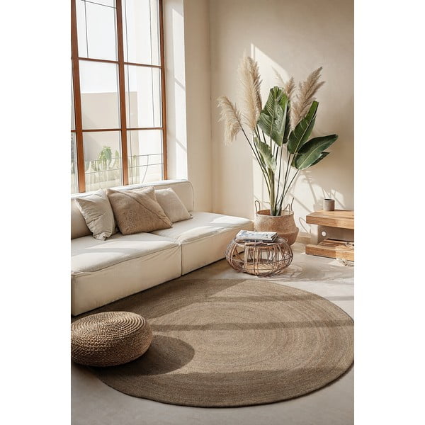 Graubeiger, beidseitig nutzbarer, runder Jute-Teppich, Ø 100 cm Braided - Hanse Home-image-1